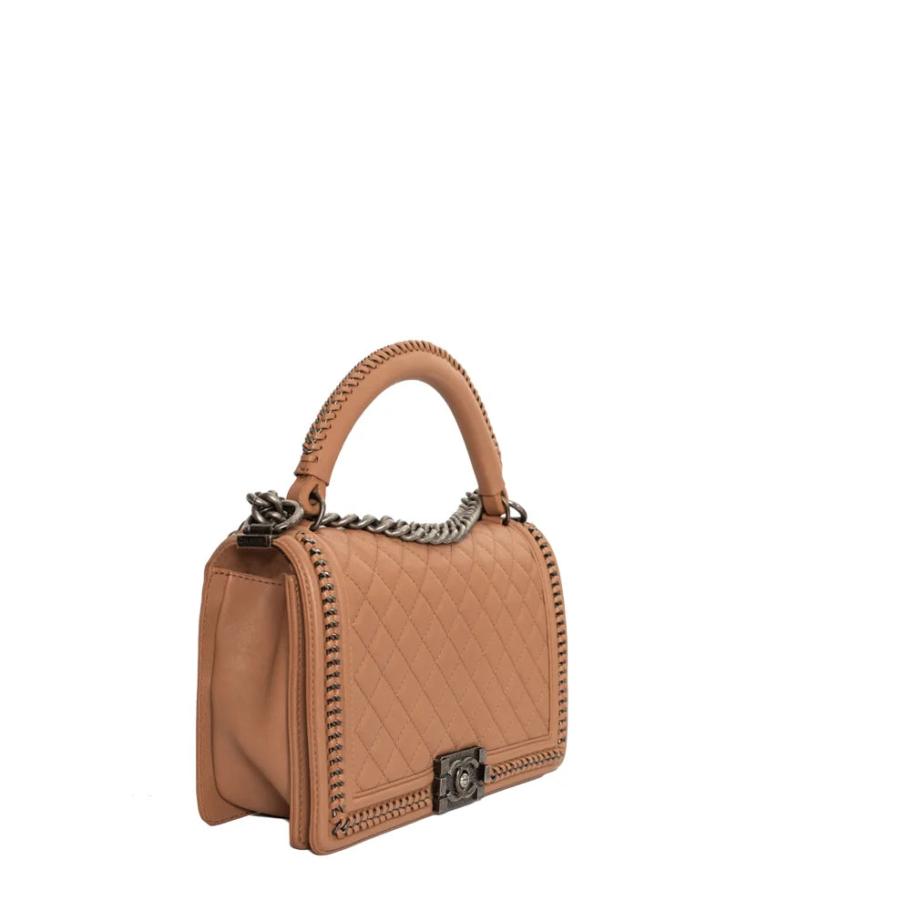 Chanel Boy GroB Tasche aus beige Leder Gebraucht Gebraucht Vintega