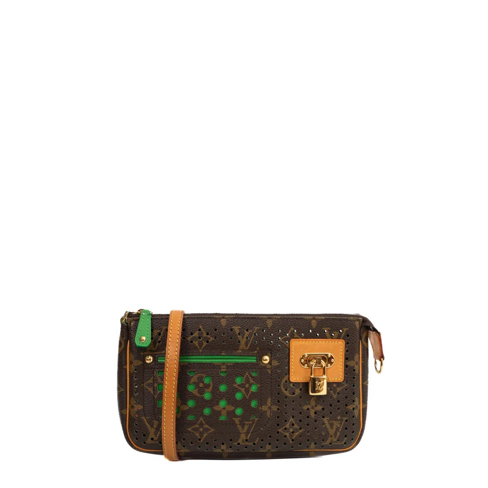 Louis Vuitton Brown/Green Perforated Monogram Canvas Pochette Accessoires  Shoulder Bag Louis Vuitton