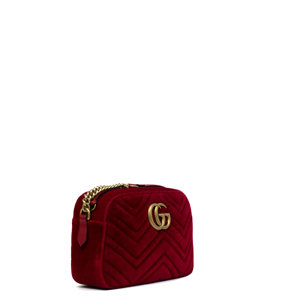 Small size GG Marmont bag in red velvet