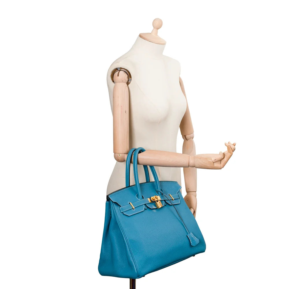 Birkin 35 leather handbag Hermès Blue in Leather - 33052138