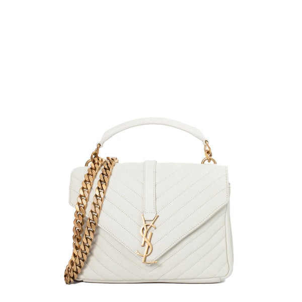 Medium College bag in white leather Saint Laurent Second Hand