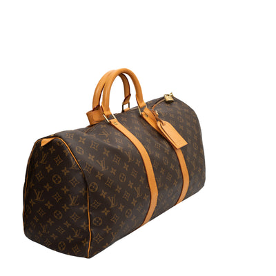 Louis+Vuitton+Keepall+Top+Handle+50+Bag+Brown+Green+Leather for sale online