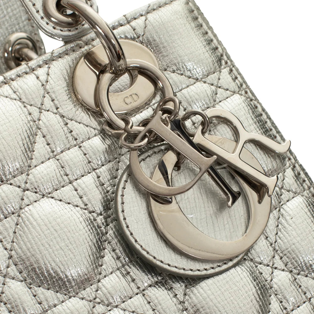 Lady Dior Small bag in silver leather Dior Second Hand Used