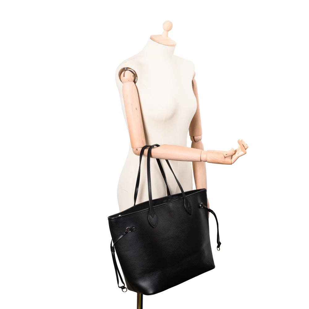 LOUIS VUITTON Authentic Neverfull MM Epi Leather Handbag Tote Bag Set Black  Noir