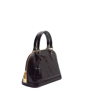 Louis Vuitton Monogram Vernis Alma Bb Rose Velours M91585 Hand Shoulder Bag Pre Owned