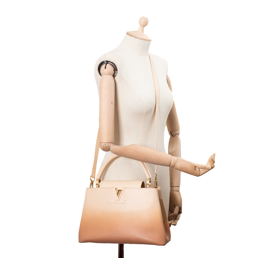 Louis Vuitton Caramel Leather & Beige Raffia Capucines mm - Handbag | Pre-owned & Certified | used Second Hand | Unisex