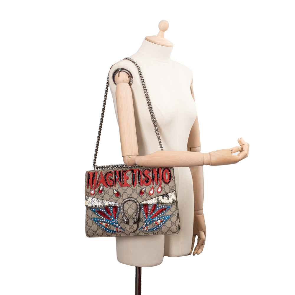 Dionysus Medium Size Magnetismo Edition bag in beige monogram canvas