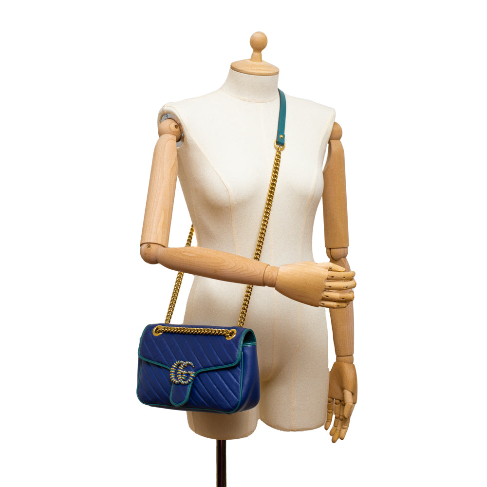 GG Marmont Petite Taille bag in blue leather Gucci Second Hand